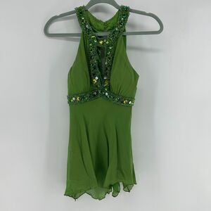 Sue Wong Nocturne Beaded Silk Top Womens XS Vintage Green Y2K Fairy Goddess Tank
